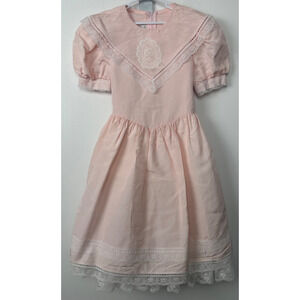 Vintage Jessica McClintock Gunne Sax- GIRLS 5- Pink Prairie Dress Lace-Exc!